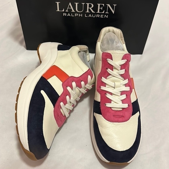 Ralph Lauren Rylee Womens Shoes Sneakers Cream Leather Suede multi color 9.5 - Picture 3 of 9